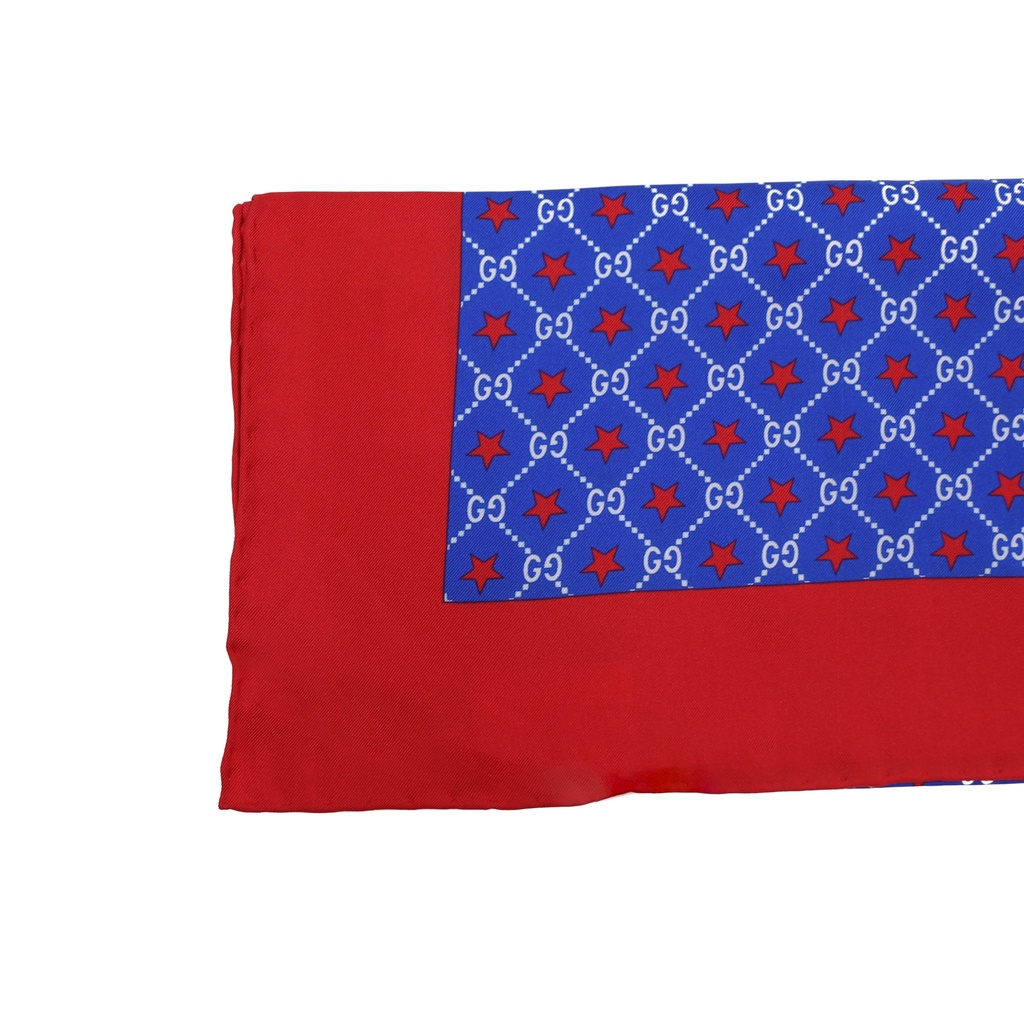 [Gucci-24627] Gucci GG Red and Blue Silk Scarf 57361
