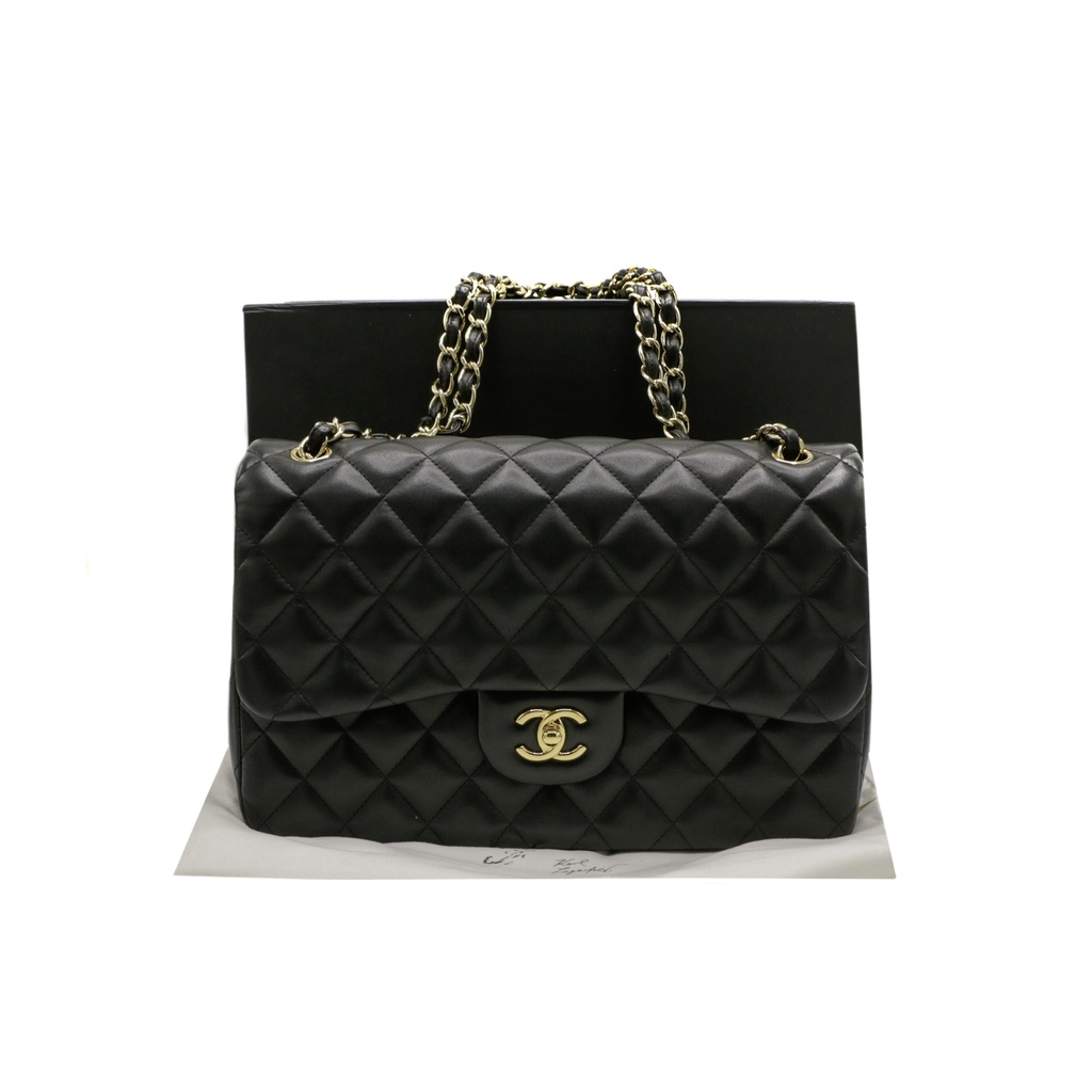 [CHANEL-24675] Chanel Classic Double Flap Lamskin Jumbo Black