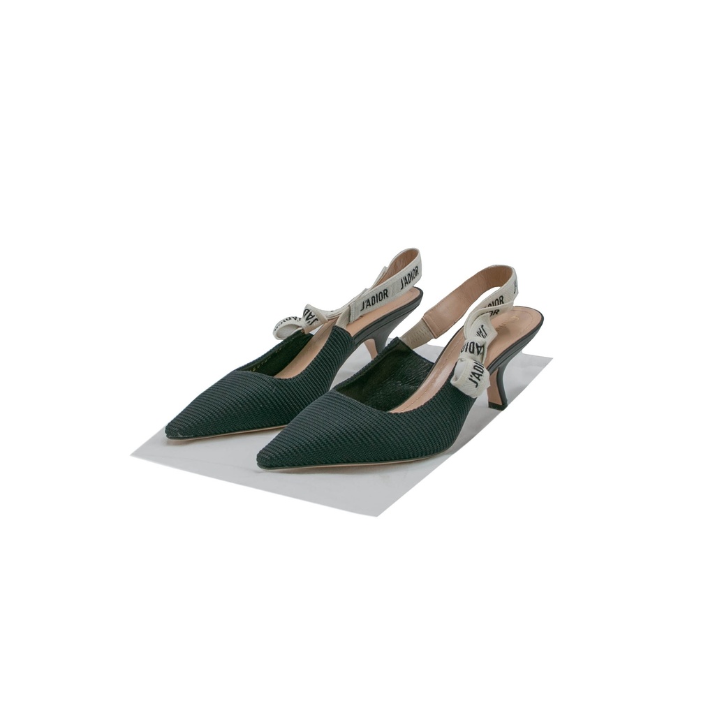Christian Dior J'Adior Slingback Pump Black Technical Fabric In Size 38 1/2