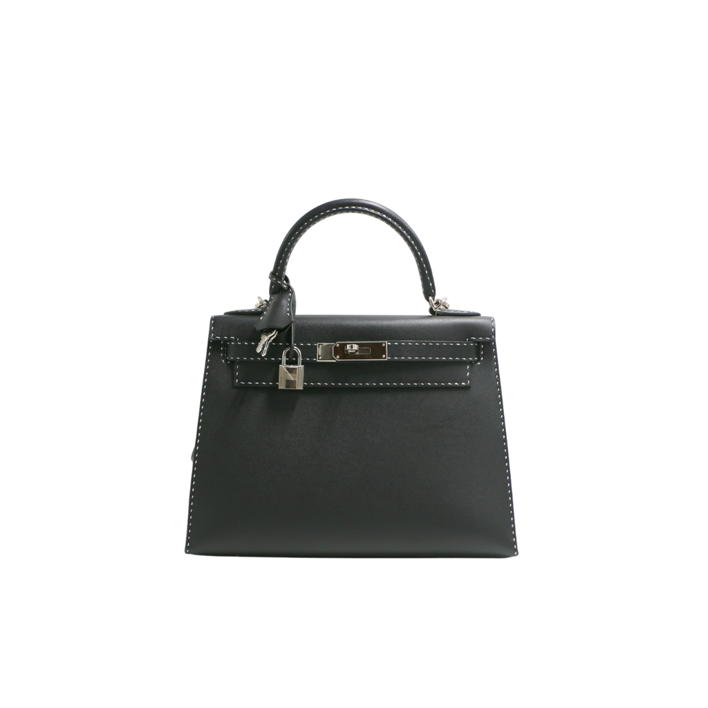 Hermes Kelly Sellier 28 Jet Black White Stitching Y2019