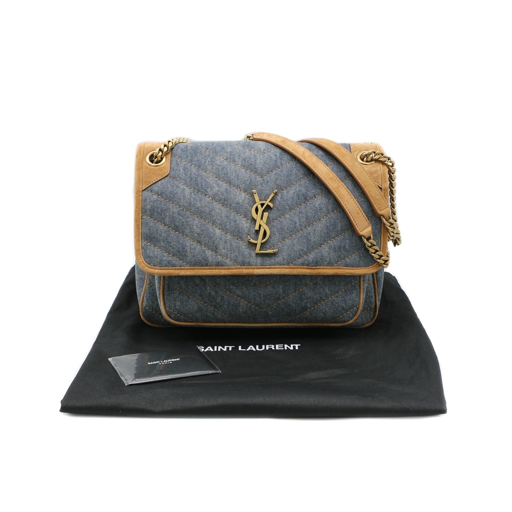 [Yves-Saint-Laur-25088] Yves Saint Laurent Niki Shoulder Bag Denim Blue