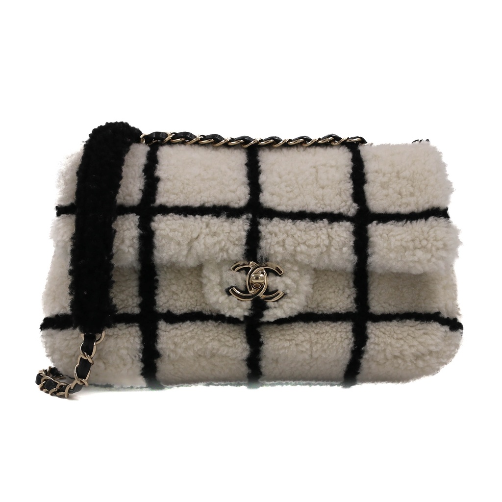Chanel Classic Flap Shearling in Black&White