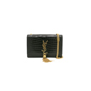 Yves Saint Laurent Kate Croc Embossed Black Leather Bag