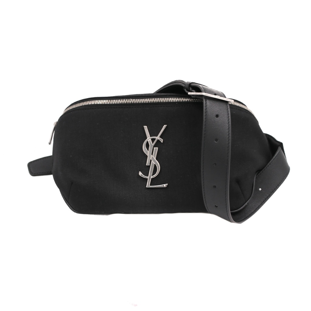 [Yves-Saint-Laur-25741] Yves Saint Laurent Cassandre Belt Bag in Black Textile