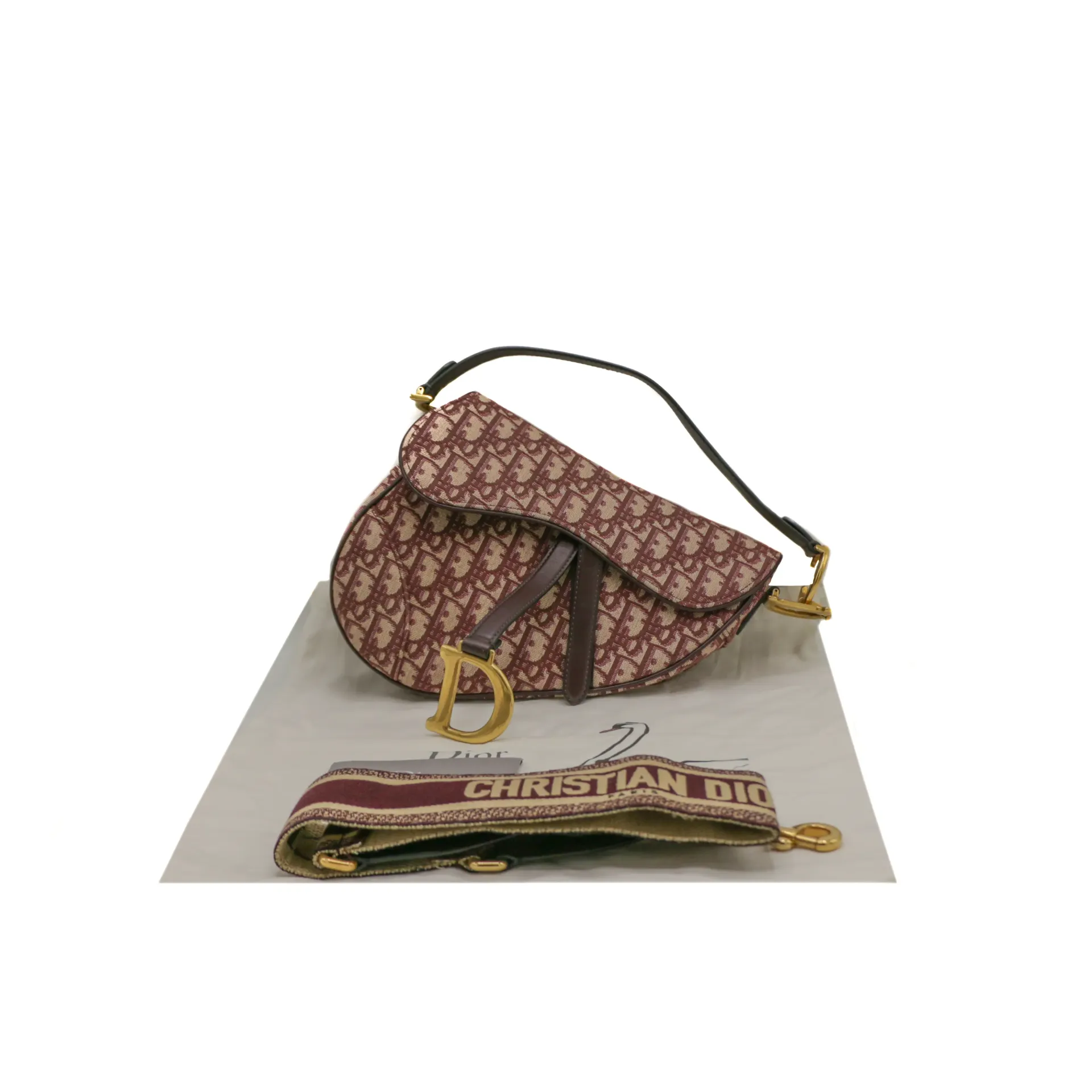 [Christian-Dior-25785] Christian Dior Oblique Jacquard Saddle Bag with Strap Burgundy