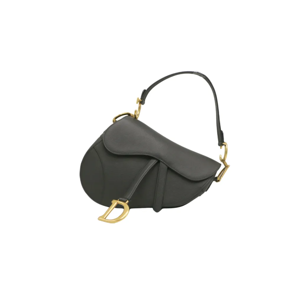 [Christian-Dior-25786] Christian Dior Black Leather Saddle Bag with Strap