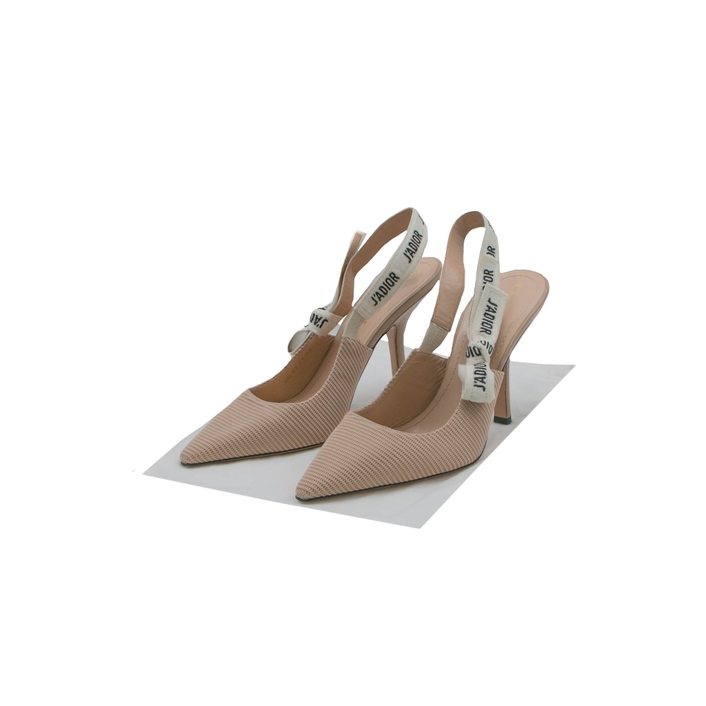 [Christian-Dior-25854] Christian Dior J'Adior Slingback Pump Beige Technical Fabric In Size 37 1/2