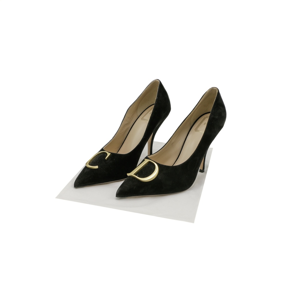 [Christian-Dior-26181] Christian Dior Initials Pump Black Suede Goatskin Size 37