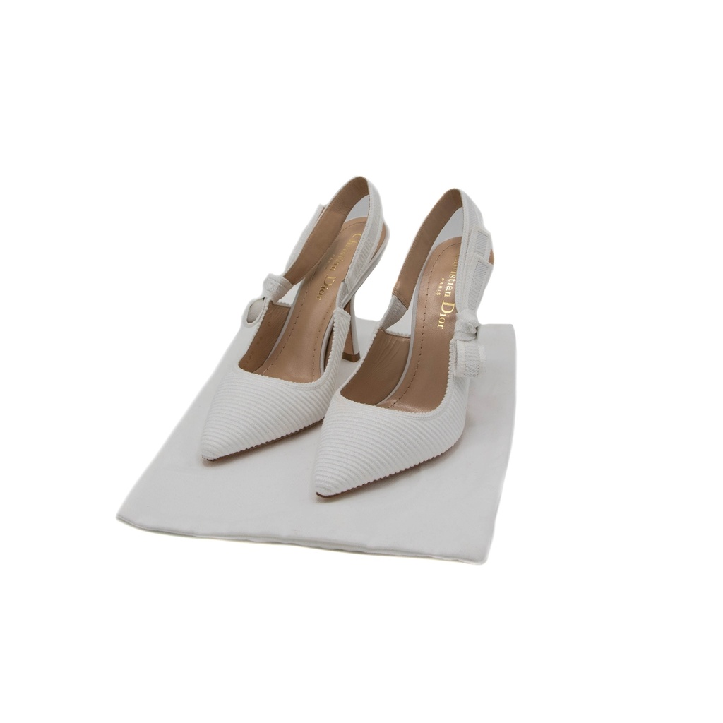 Christian Dior J'adior Slingback Pump White Embroidered Cotton Size 38