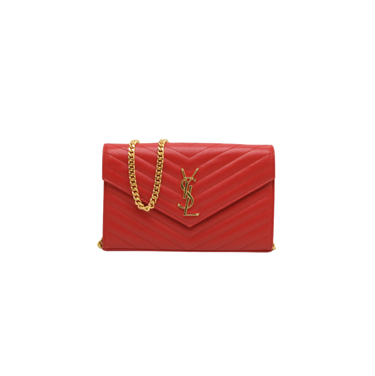 [Yves-Saint-Laur-26292] Yves Saint Laurent Cassandre Wallet on Chain Red