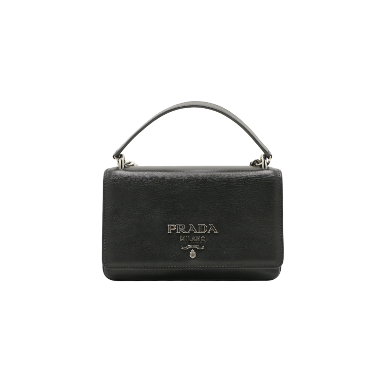 [Prada-26333] Prada Black Leather Diagramme Crossbody Bag