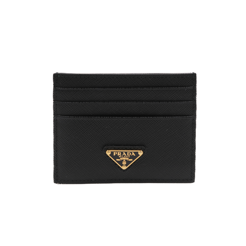 [Prada-26369] Prada Black Saffiano Triangle Logo Card Holder