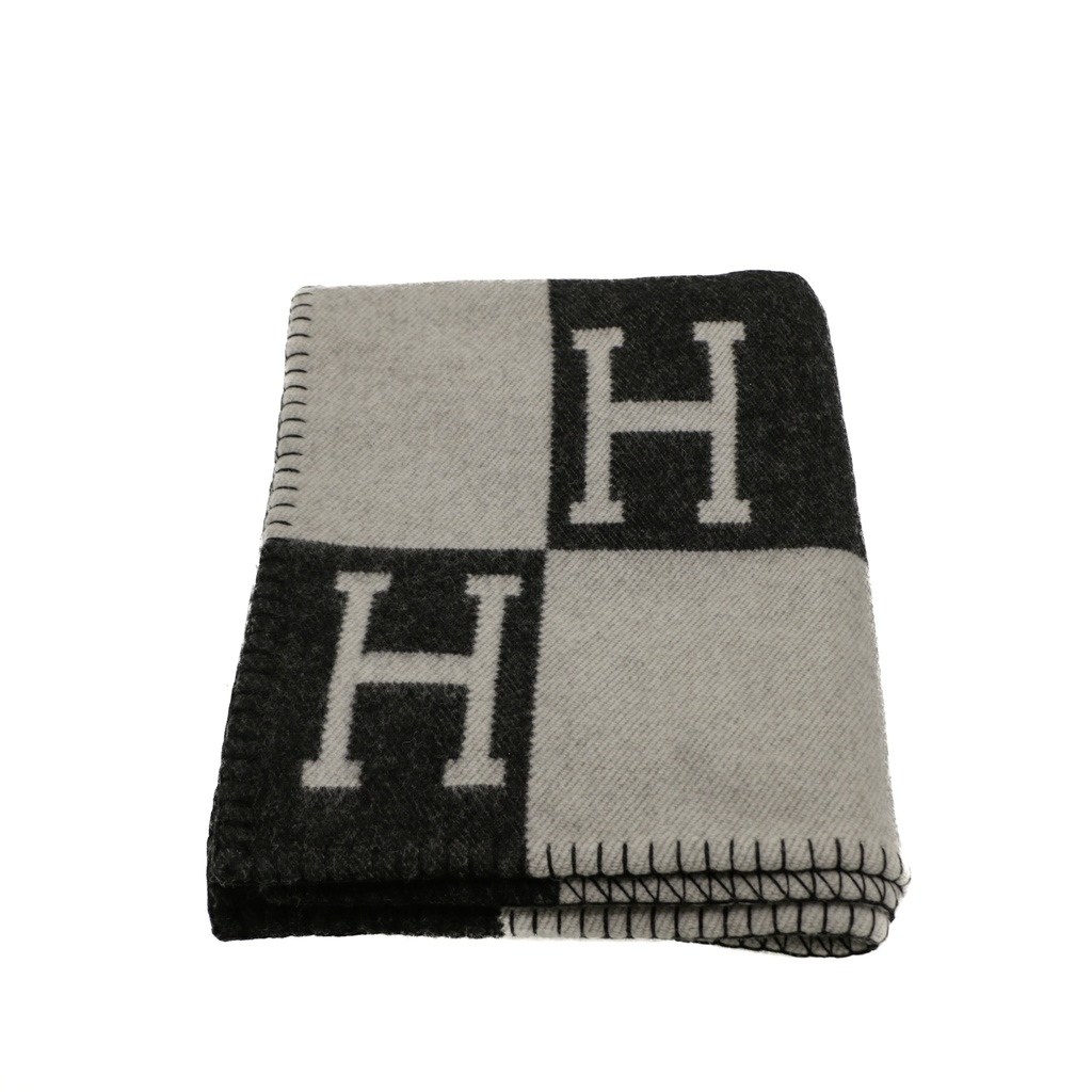 [Hermes-26378] Hermes Large Blanket Black & Grey