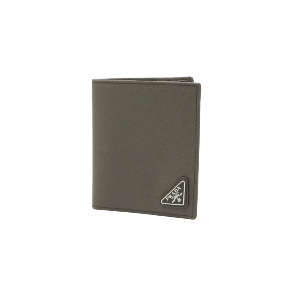 [Prada-26388] Prada Saffiano Triangle Logo Bifold Grey Wallet