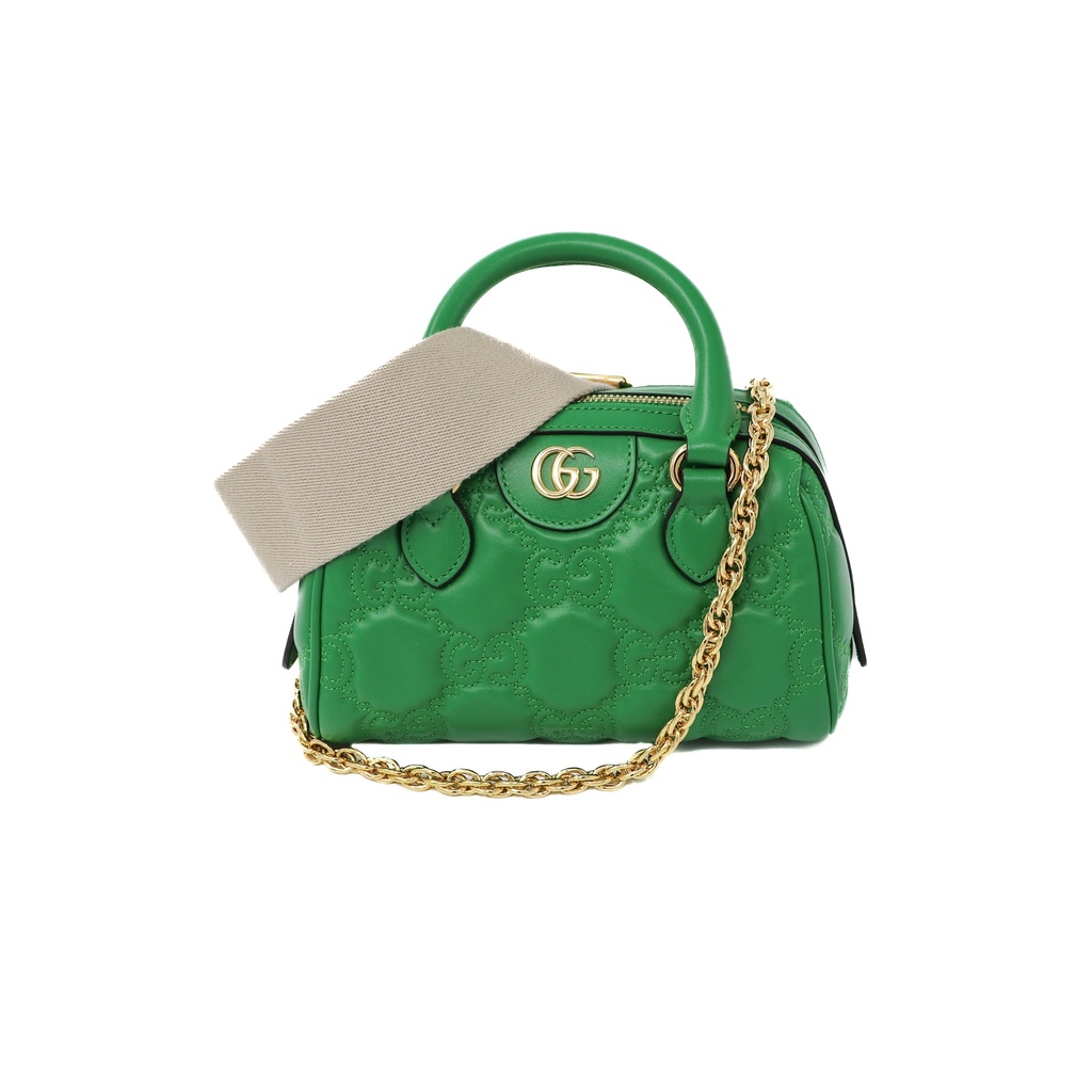 Gucci GG Matelassé Vibrant Green Leather Top Handle 702251