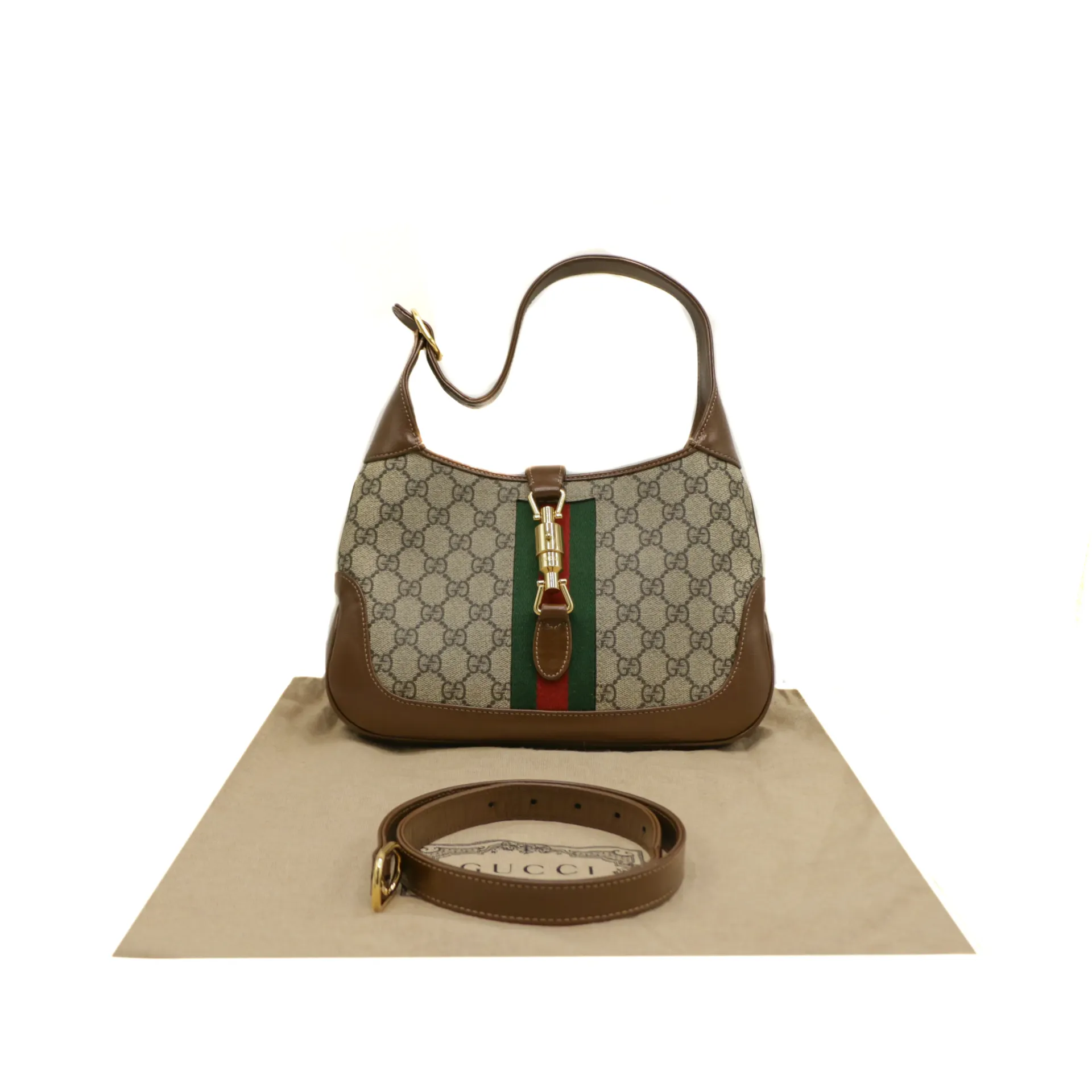 [Gucci-26465] Gucci Jackie 1961 GG Supreme Canvas Brown Shoulder Bag