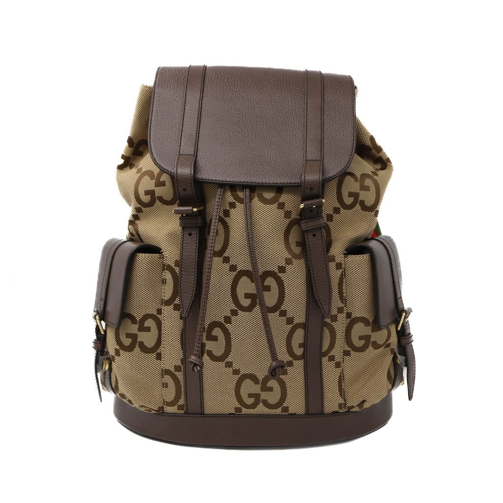 [Gucci-26704] Gucci Jumbo GG Backpack Camel and Ebony 678829