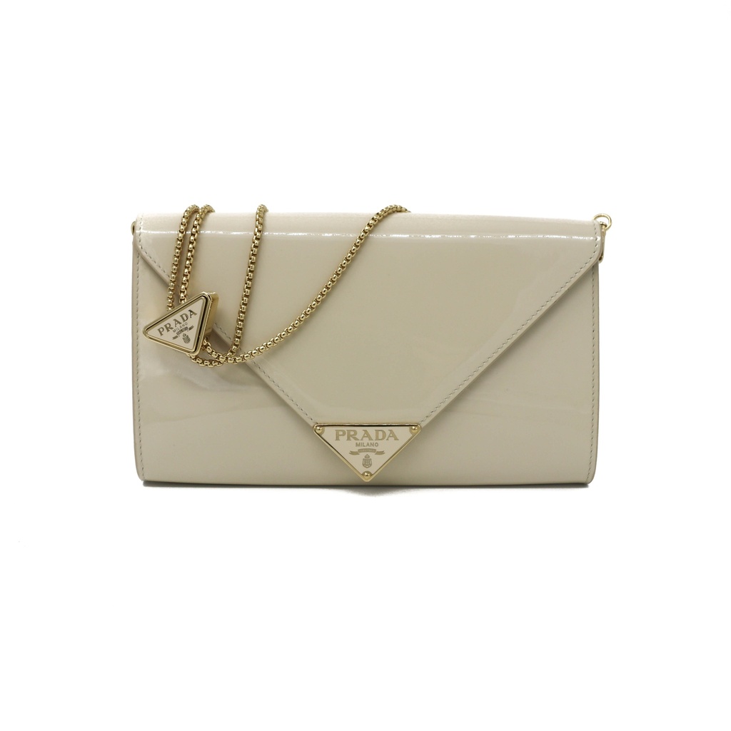Prada Patent Leather Envelope Clutch with Triangle Logo White