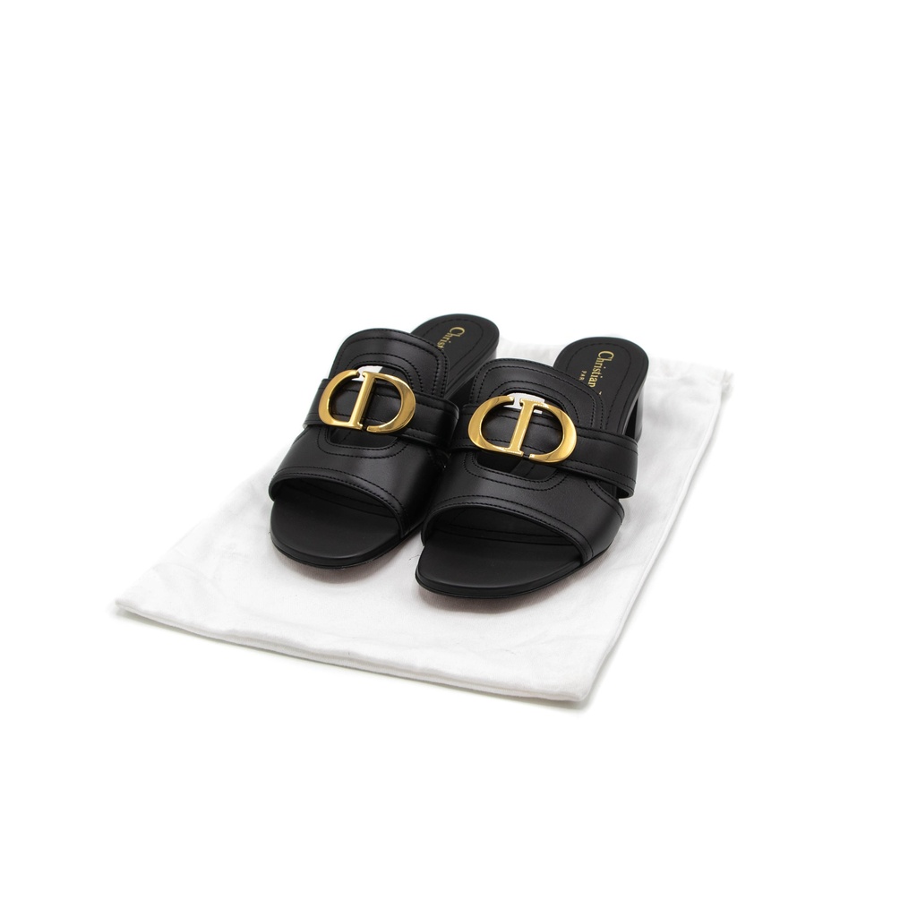 Christian Dior 30 Montaigne Heeled Slide Black Calfskin Size 37