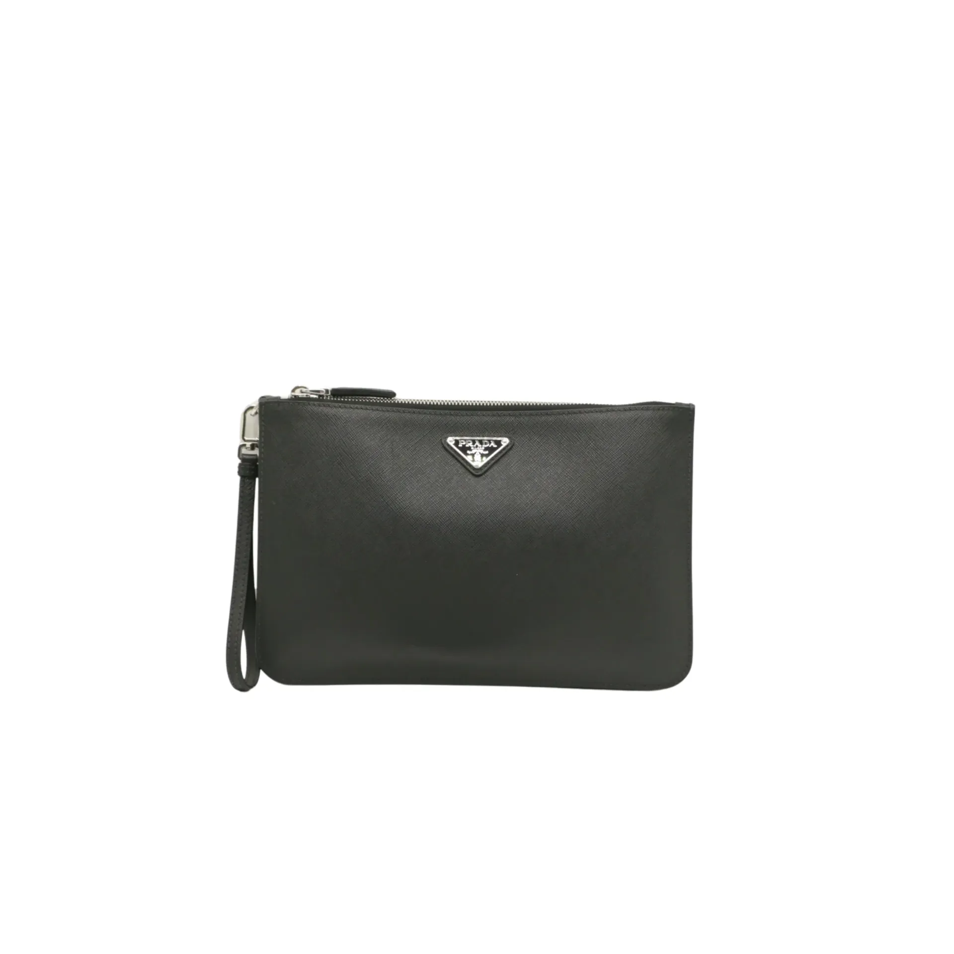 [Prada-26766] Prada Triangle Logo Black Saffiano Leather Clutch Men