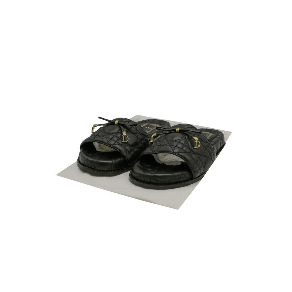 [Christian-Dior-26798] Christian Dior Cannage Slide Black Quilted Cannage Lambskin Size 36