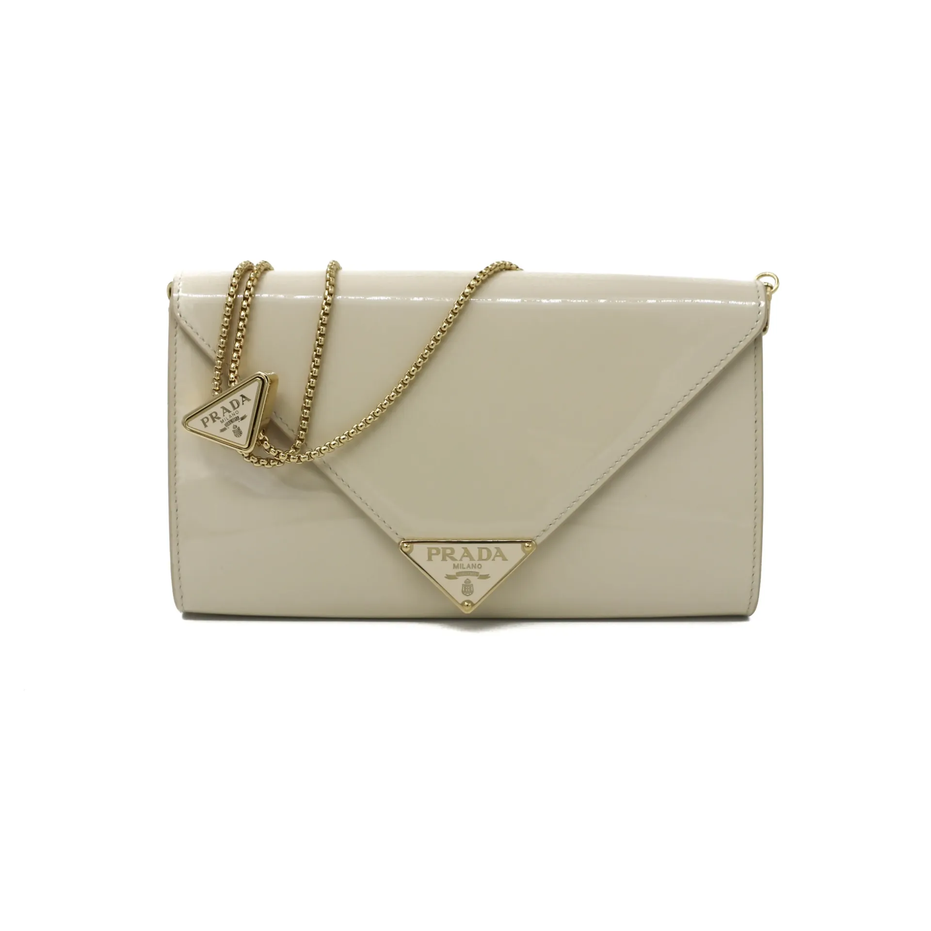 [Prada-27365] Prada Envelope Triangle Logo-Plaque Crossbody Bag White