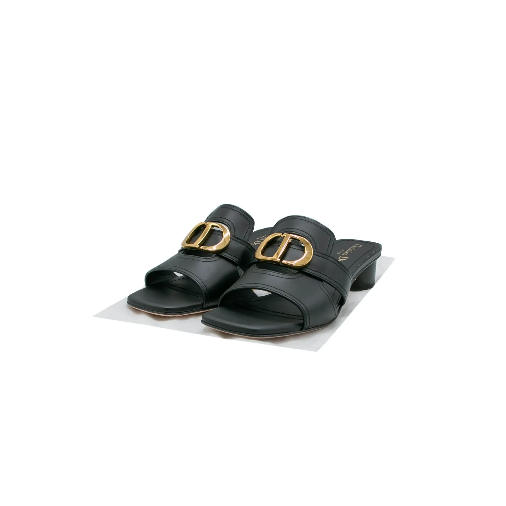 Christian Dior 30 Montaigne Heeled Slide Black Calfskin Size 38