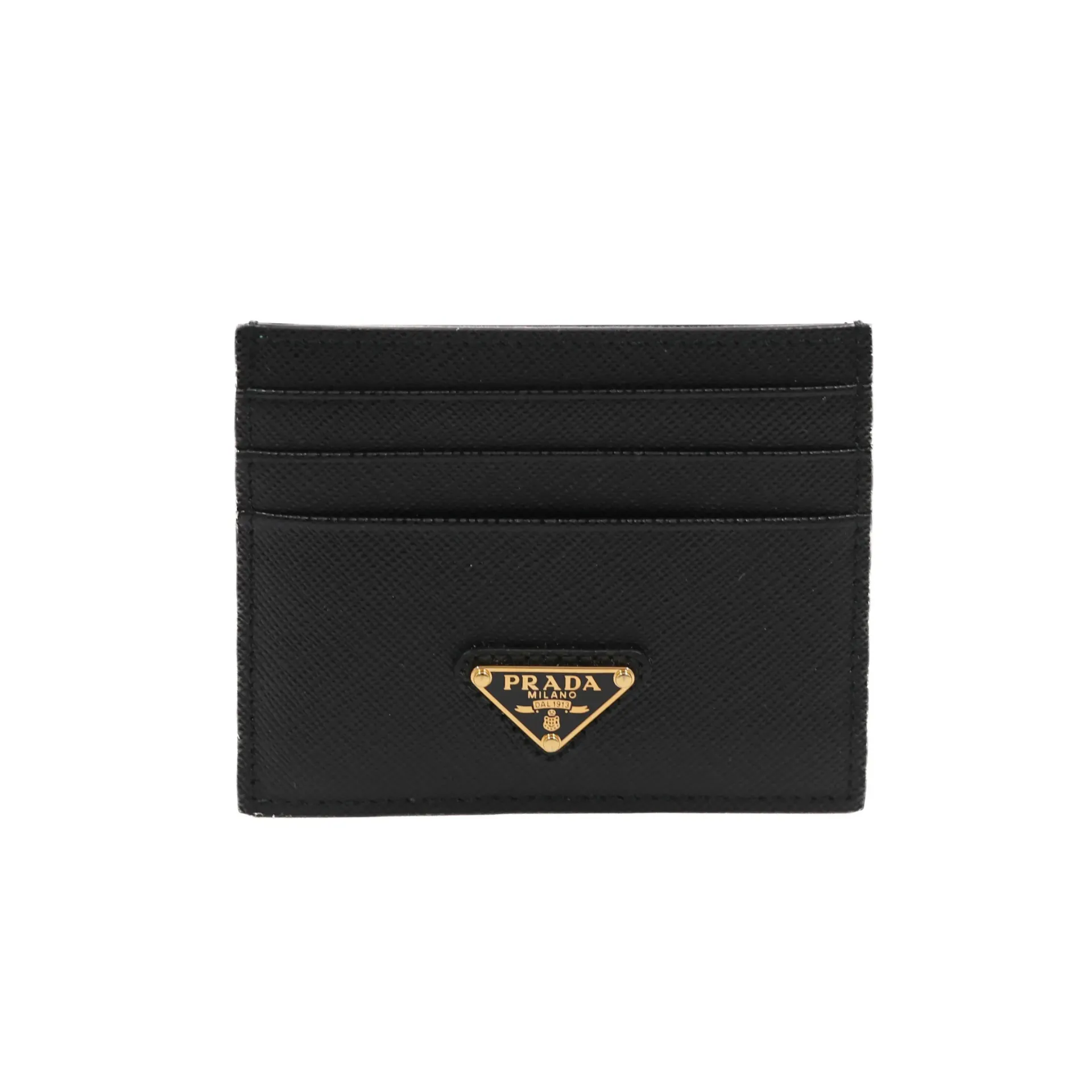 Prada Black Saffiano Triangle Logo Card Holder