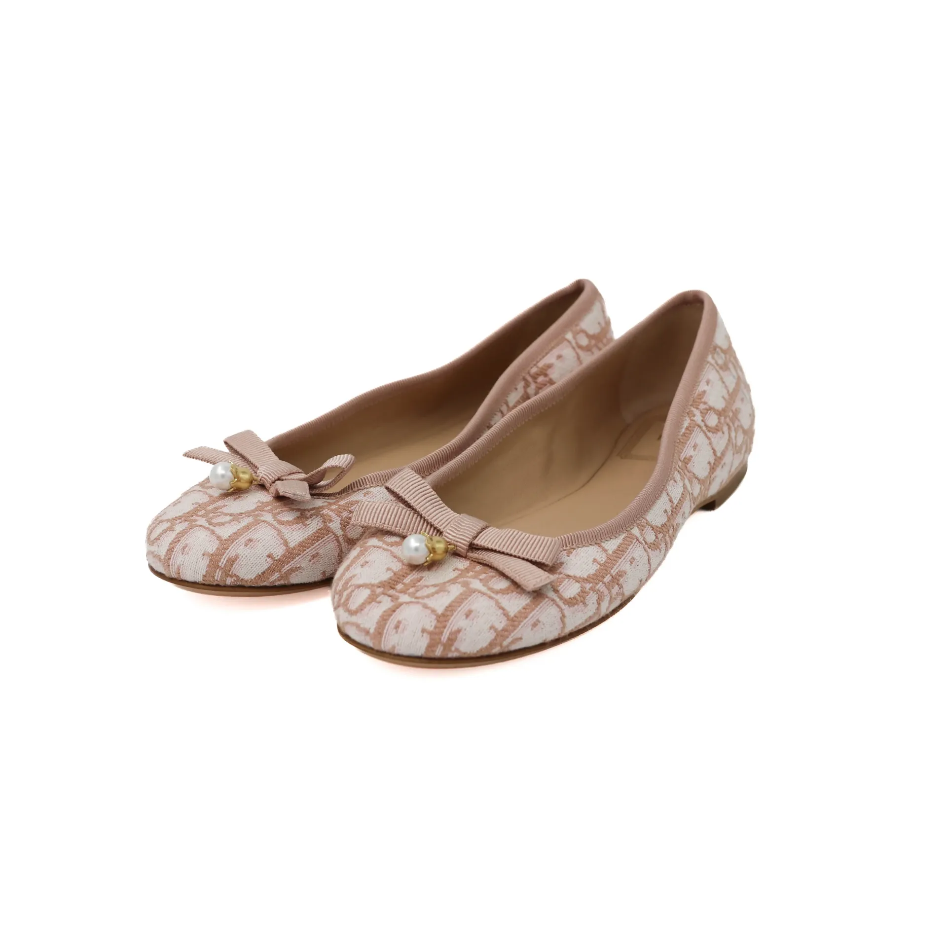Christian Dior Poeme Ballet Flats In Pink and Beige Oblique In Size 37 1/2