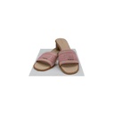 Christian Dior Dway Heeled Slide Natural Raffia and Pink Embroidered Cotton In Size 38