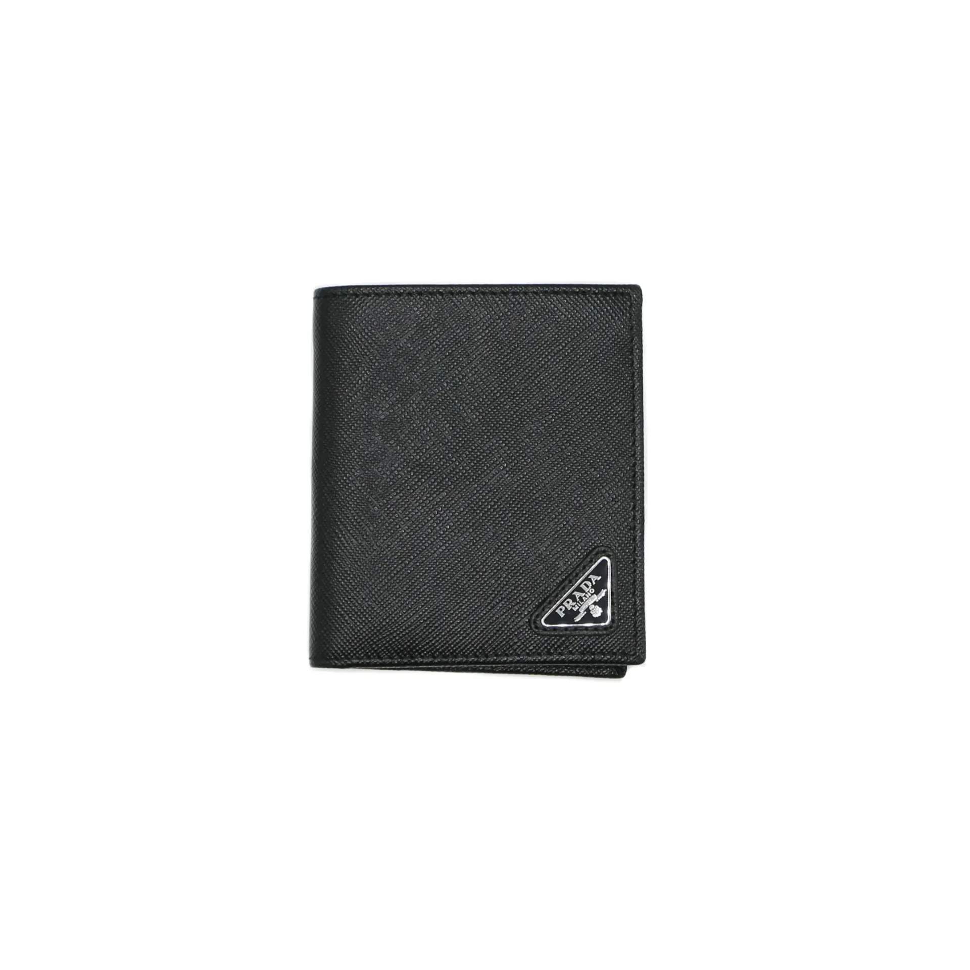 Prada Saffiano Triangle Logo Bifold Black Wallet