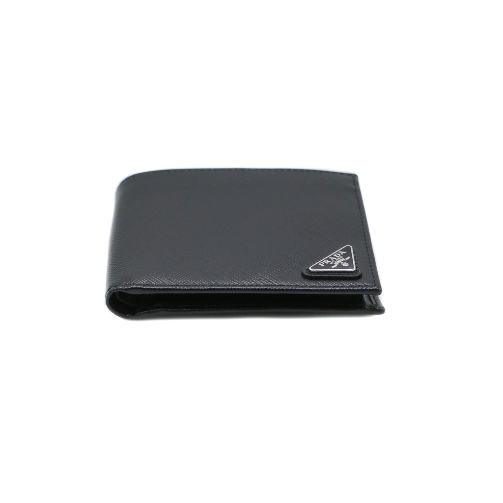 Prada Unisex Plain Leather Folding Wallet Black Wallet
