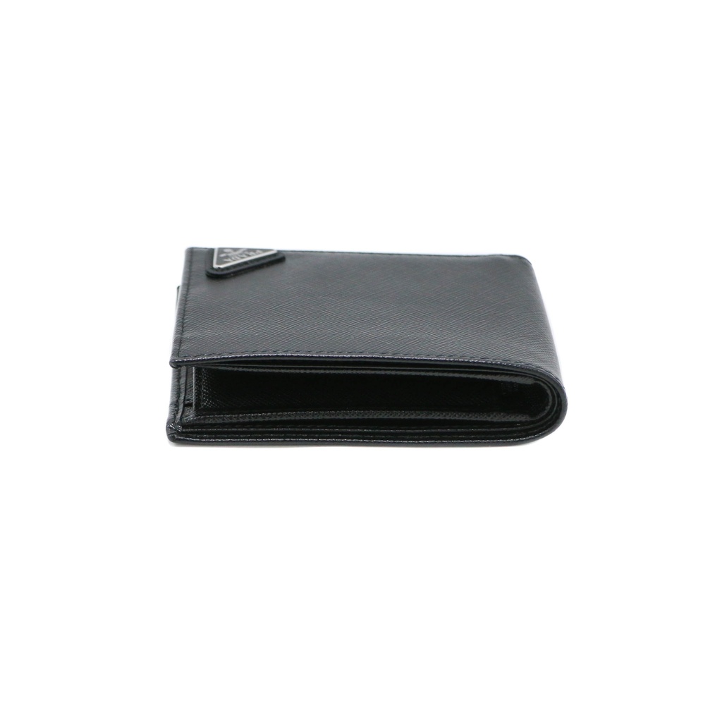Prada Unisex Plain Leather Folding Wallet Black Wallet