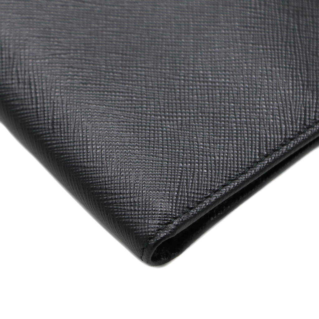 Prada Unisex Plain Leather Folding Wallet Black Wallet