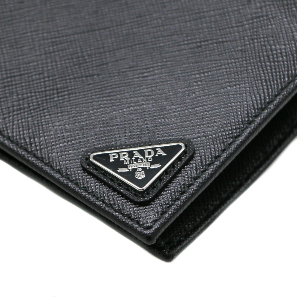 Prada Unisex Plain Leather Folding Wallet Black Wallet