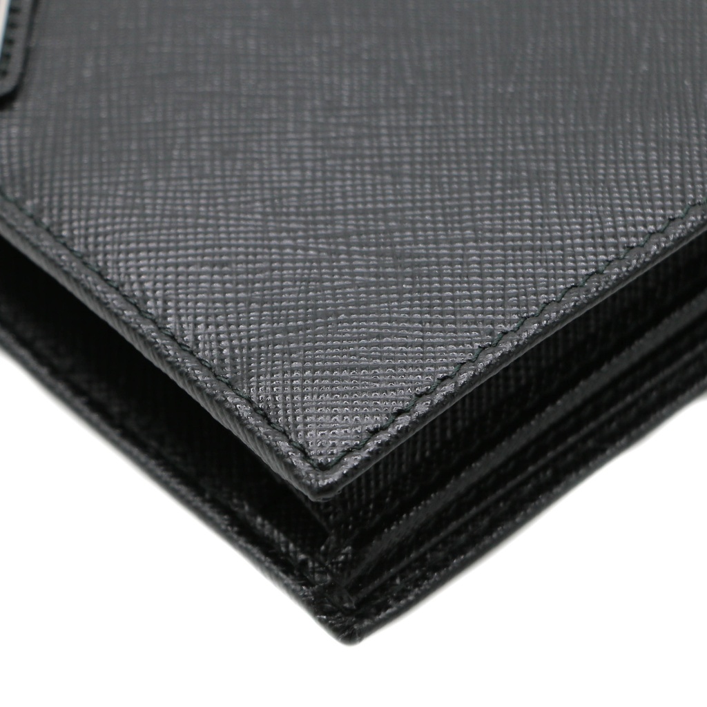 Prada Unisex Plain Leather Folding Wallet Black Wallet