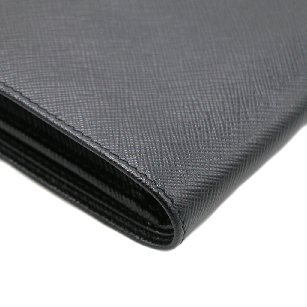 Prada Unisex Plain Leather Folding Wallet Black Wallet