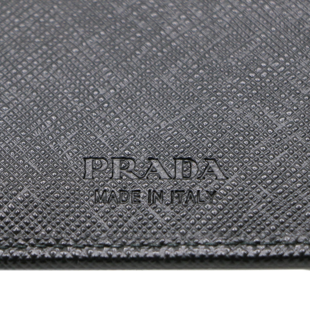 Prada Unisex Plain Leather Folding Wallet Black Wallet
