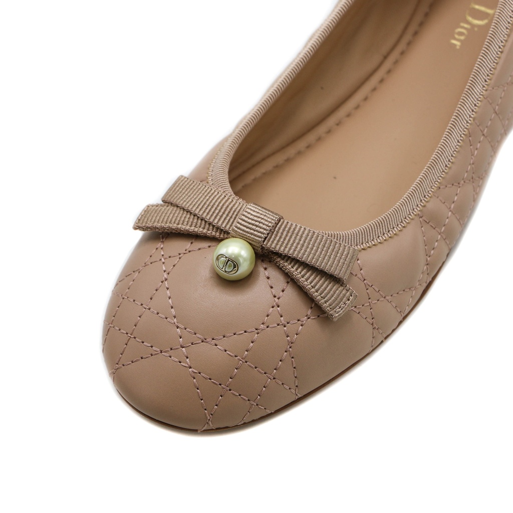 Christian Dior Ballet Flat Nude Quilted Cannage Calfskin Size 37 1/2