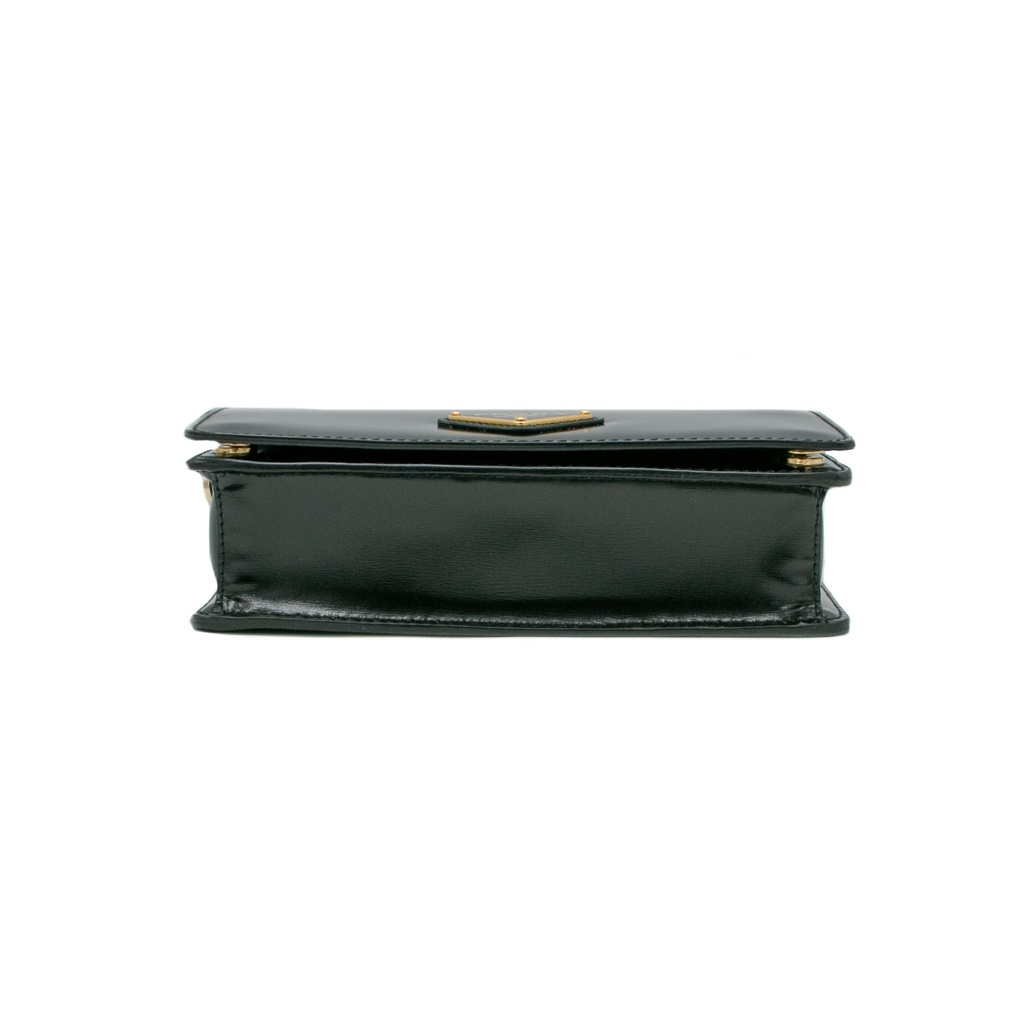 Prada Vitello Pattina Black Leather Small Gold Chain