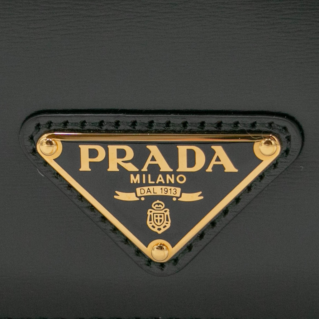 Prada Vitello Pattina Black Leather Small Gold Chain