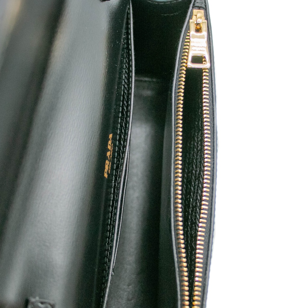 Prada Vitello Pattina Black Leather Small Gold Chain