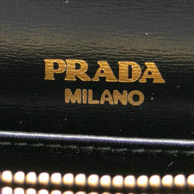 Prada Vitello Pattina Black Leather Small Gold Chain
