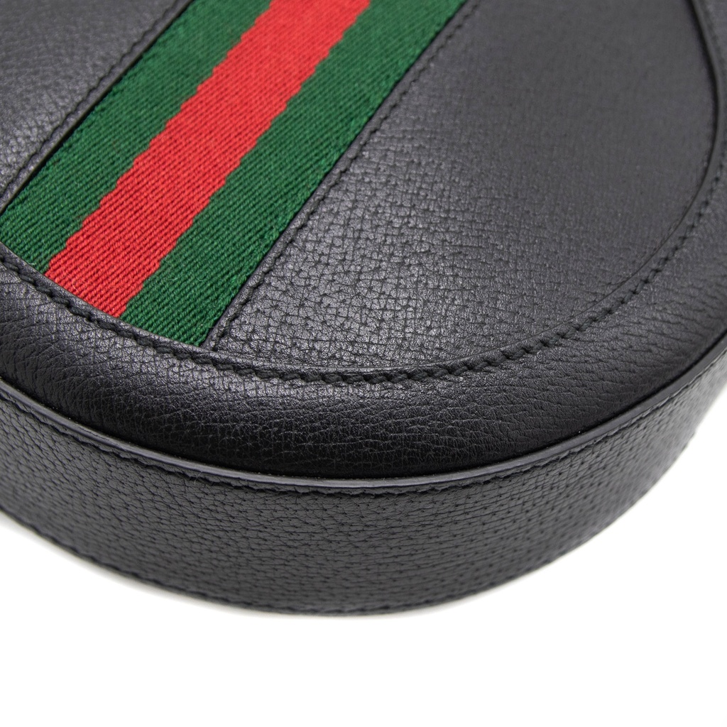 Gucci Grained Calfskin Web Mini Ophidia Round Shoulder Bag Black 550618