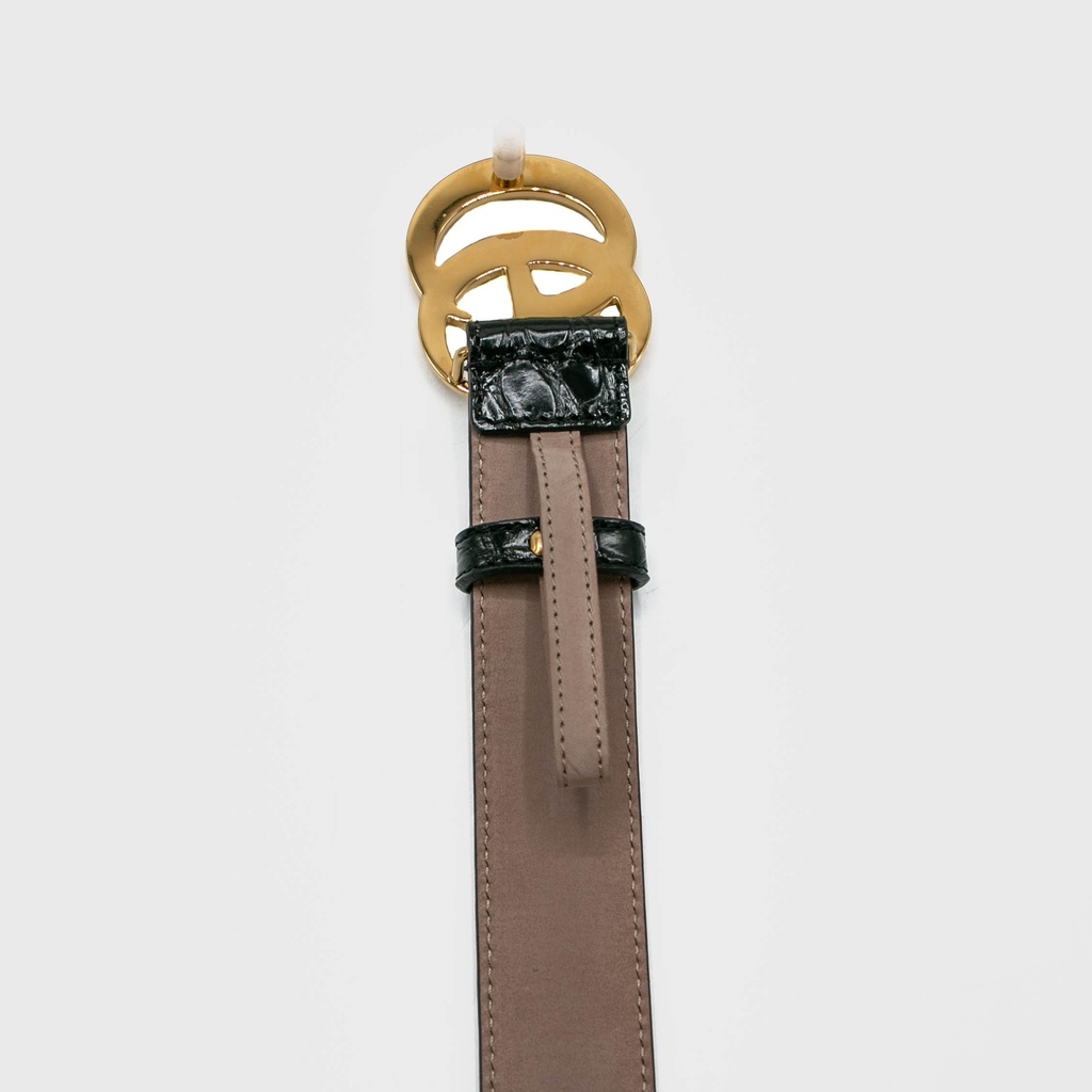 Guccin GG Marmont Leather Slim Black Belt with Shiny Buckle 414516 In Size 95 35