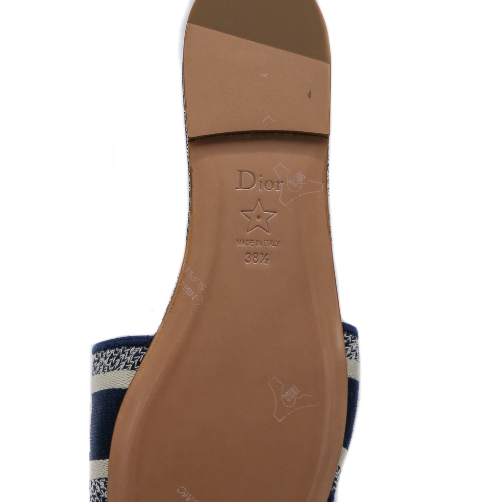 Christian Dior Dway Slide Blue Toile de Jouy Embroidered Cotton 38 1/2