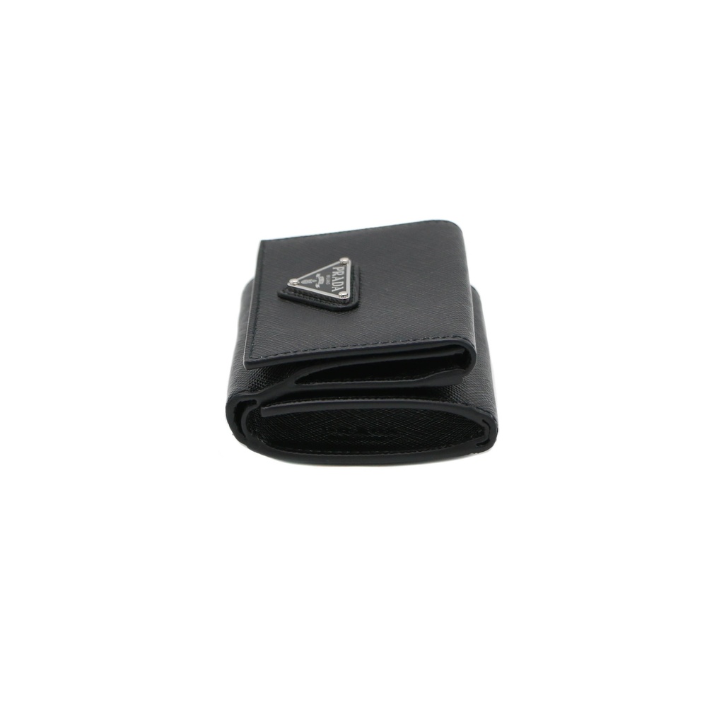 Prada Saffiano Triangle Tri-Fold Wallet Black