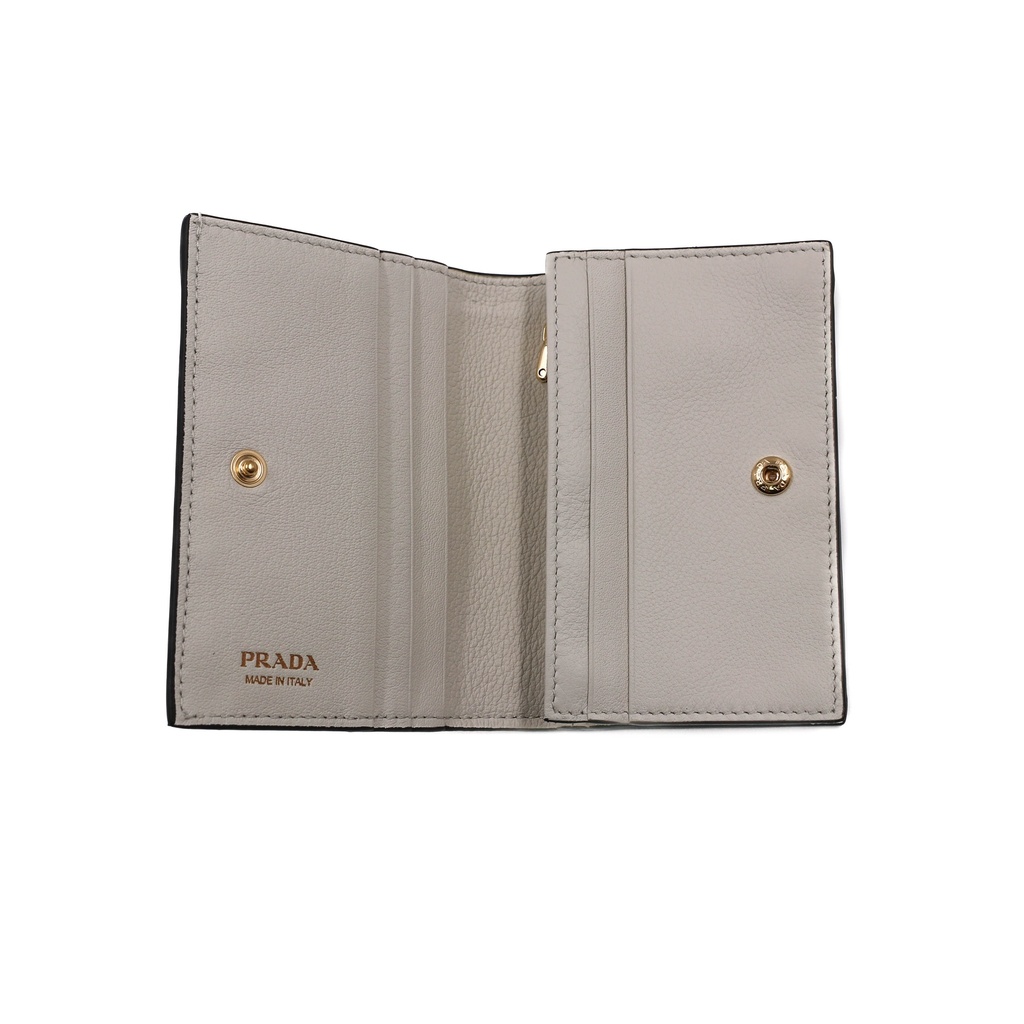 Prada Small Leather Embossed Logo White Wallet 1MV204