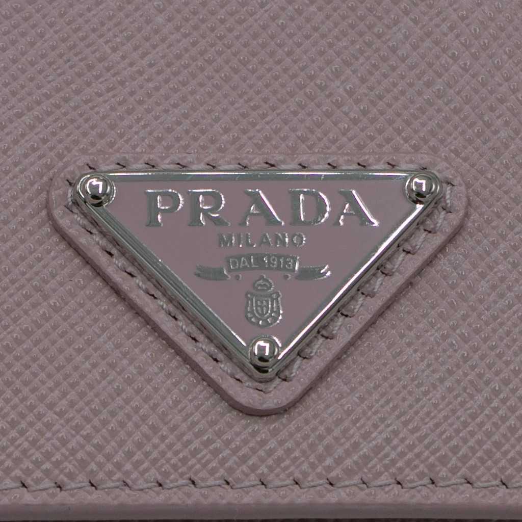 Prada Saffiano Triangle Tri-Fold Wallet Pink