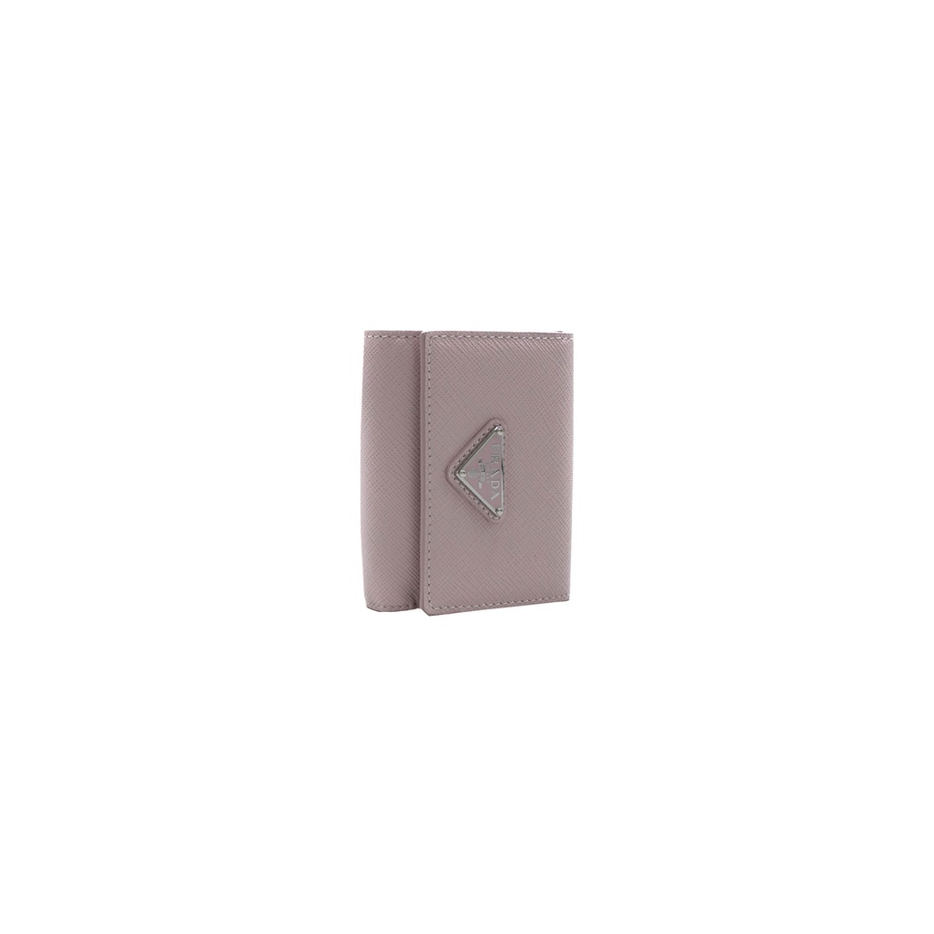 Prada Saffiano Triangle Tri-Fold Wallet Pink